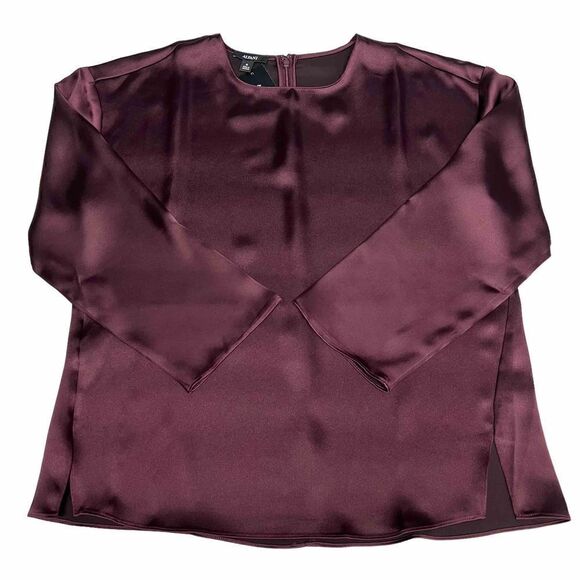 Alfani Blouse Top Bateau Neck Berry Jam Purple Zippered Back Side Slits Medium - Picture 6 of 15